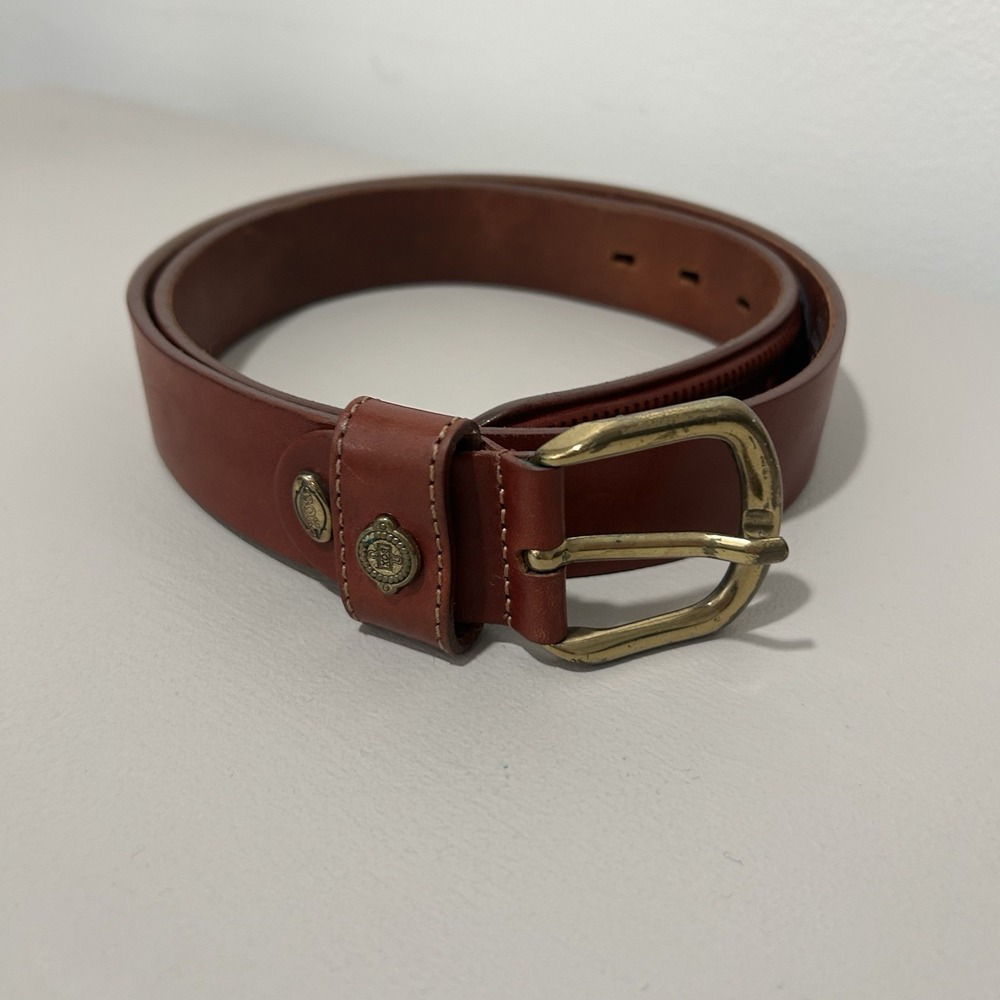 Vintage Italian Leather Belt Reddish Brown Made in Italy Brass Buckle Men's 34